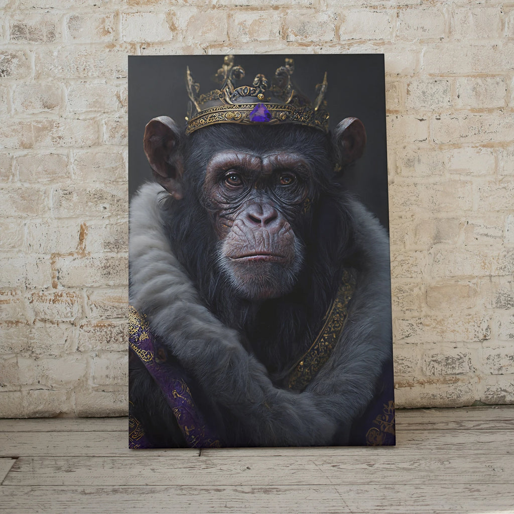 Ensemble de 2 arts de chimpanzés roi et reine. Peinture numérique pour art mural. Affiche de couple de singes. Art mural contemporain en 2 pièces