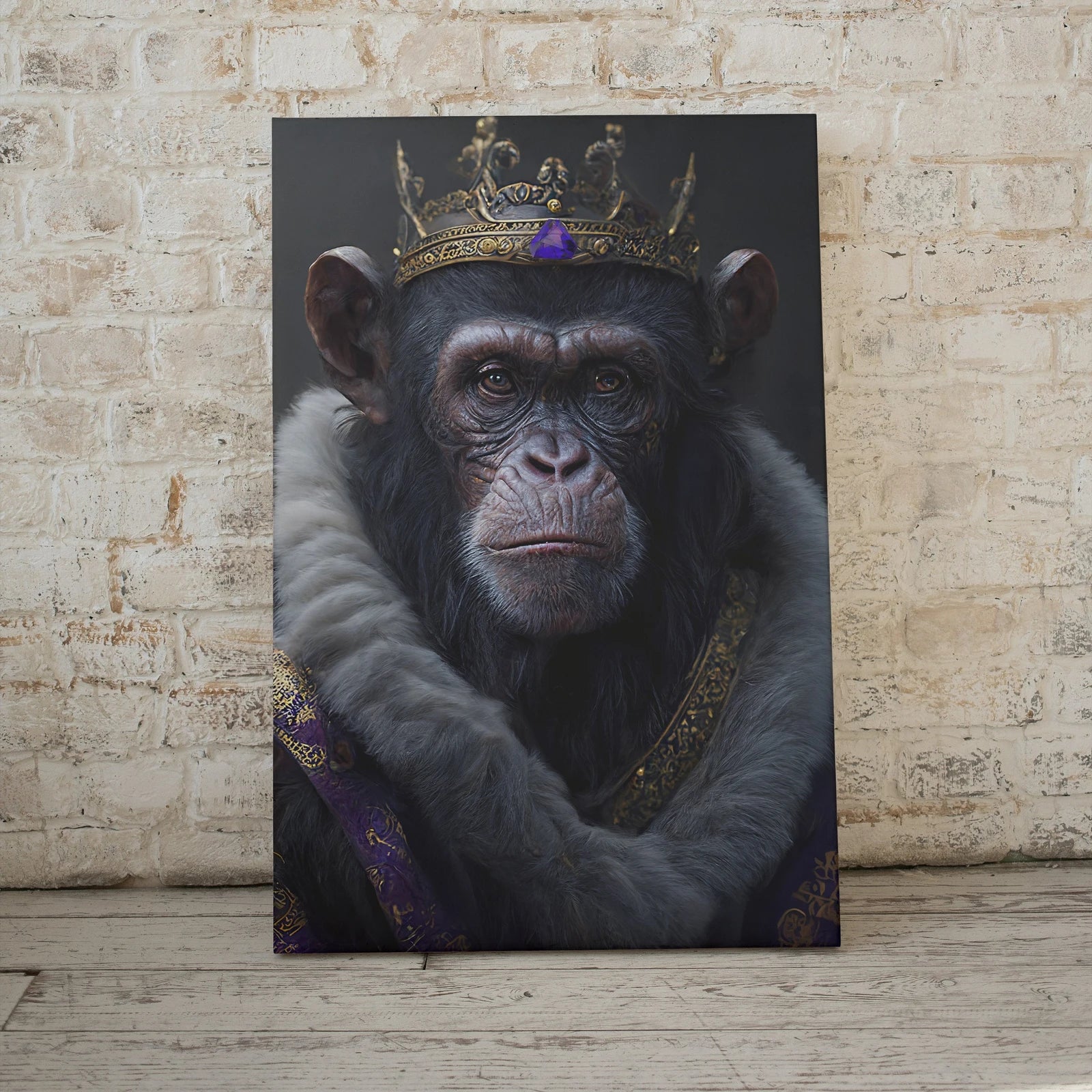 Ensemble de 2 arts de chimpanzés roi et reine. Peinture numérique pour art mural. Affiche de couple de singes. Art mural contemporain en 2 pièces