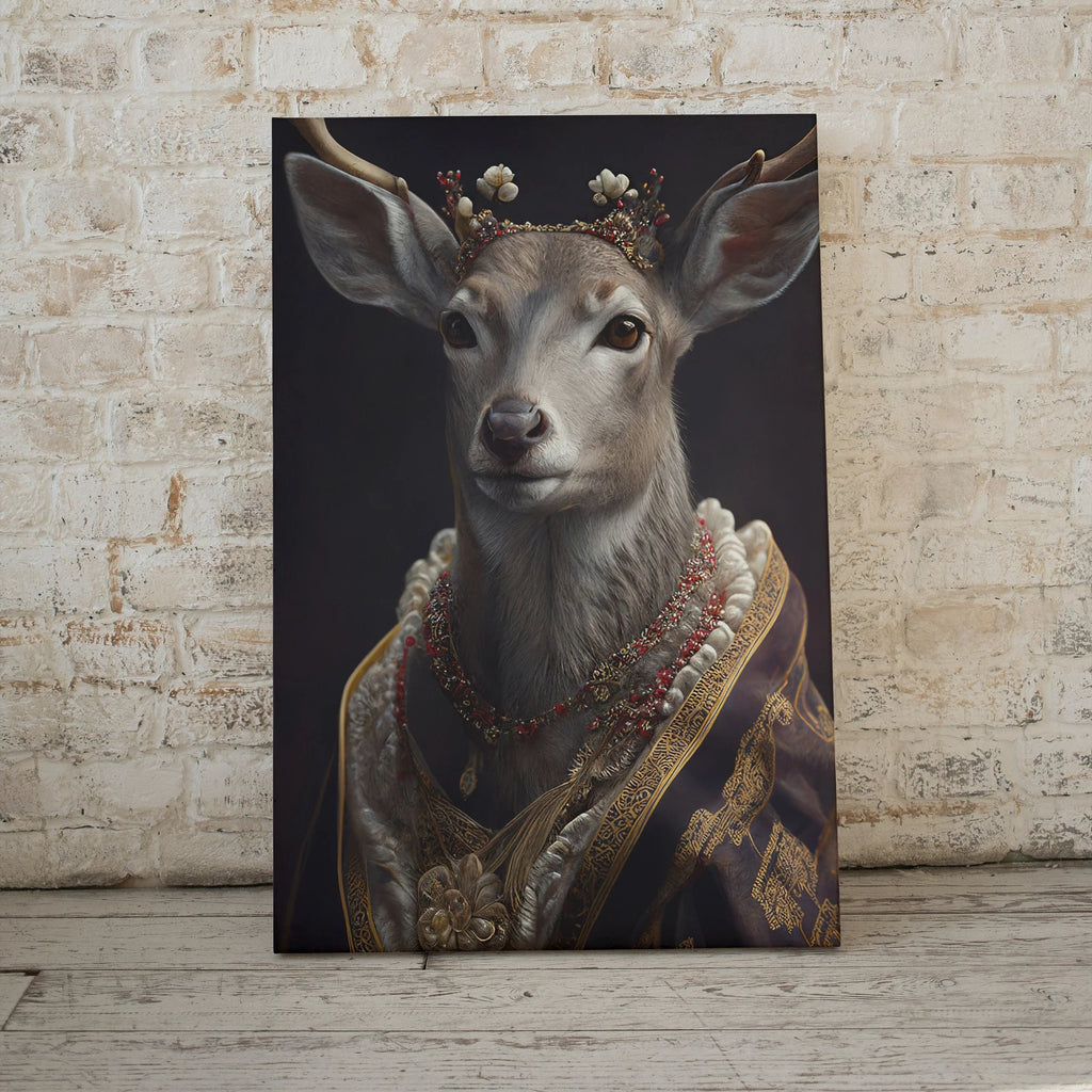 Tableau de cerfs roi et reine, art contemporain : Une peinture numérique de cerfs en couple. Idéale pour une décoration moderne. Téléchargez ces deux impressions pour vos murs.