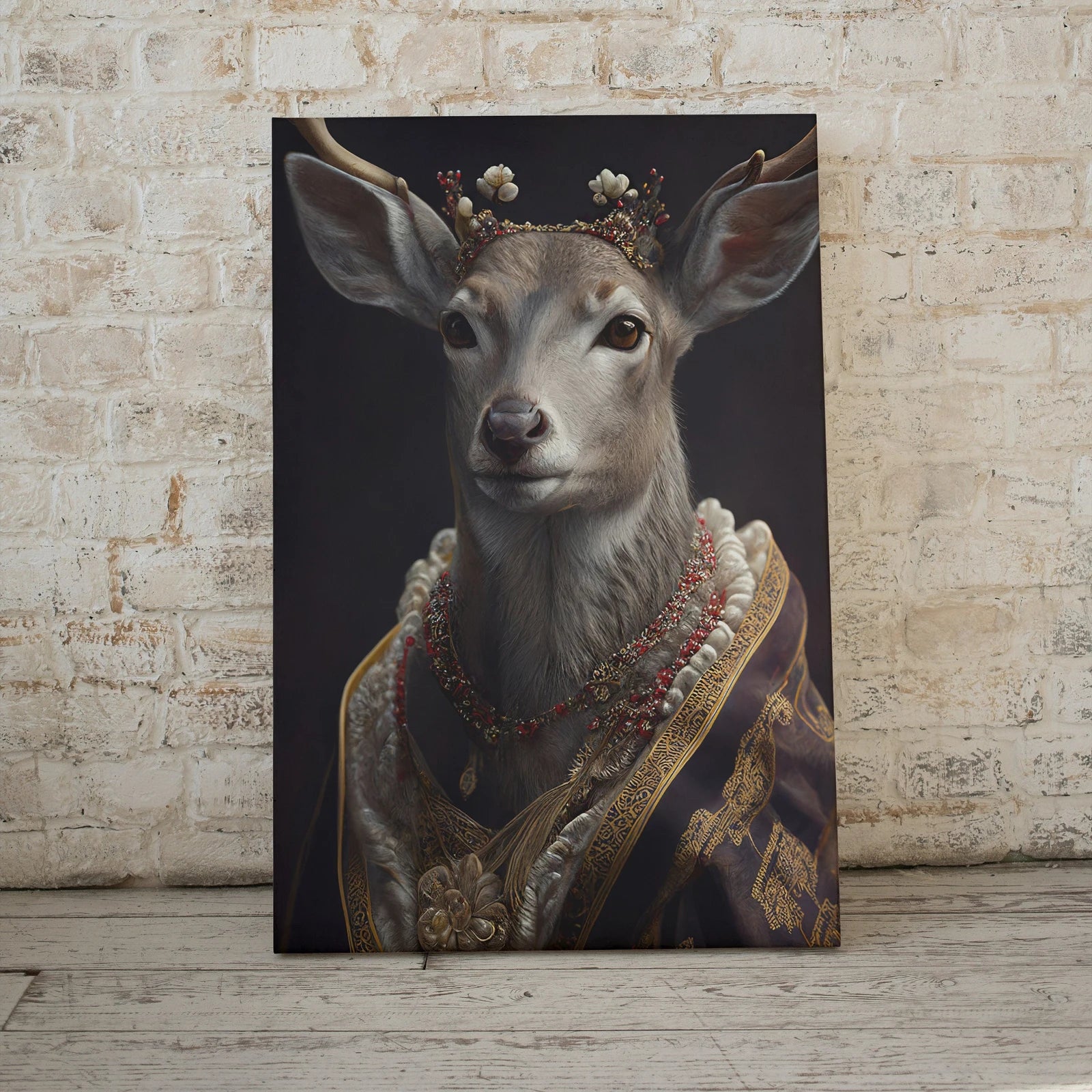 Tableau de cerfs roi et reine, art contemporain : Une peinture numérique de cerfs en couple. Idéale pour une décoration moderne. Téléchargez ces deux impressions pour vos murs.