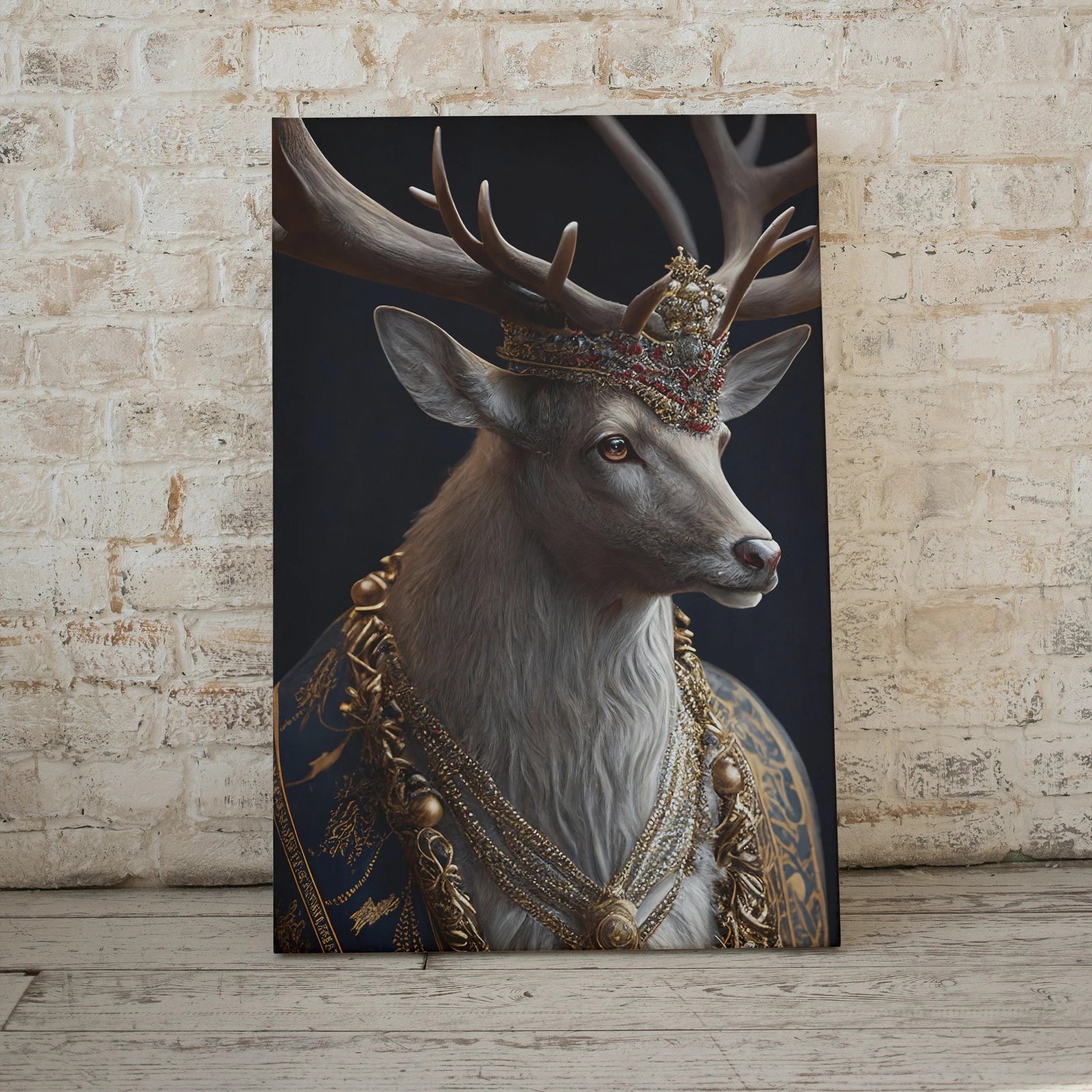 Tableau de cerfs roi et reine, art contemporain : Une peinture numérique de cerfs en couple. Idéale pour une décoration moderne. Téléchargez ces deux impressions pour vos murs.