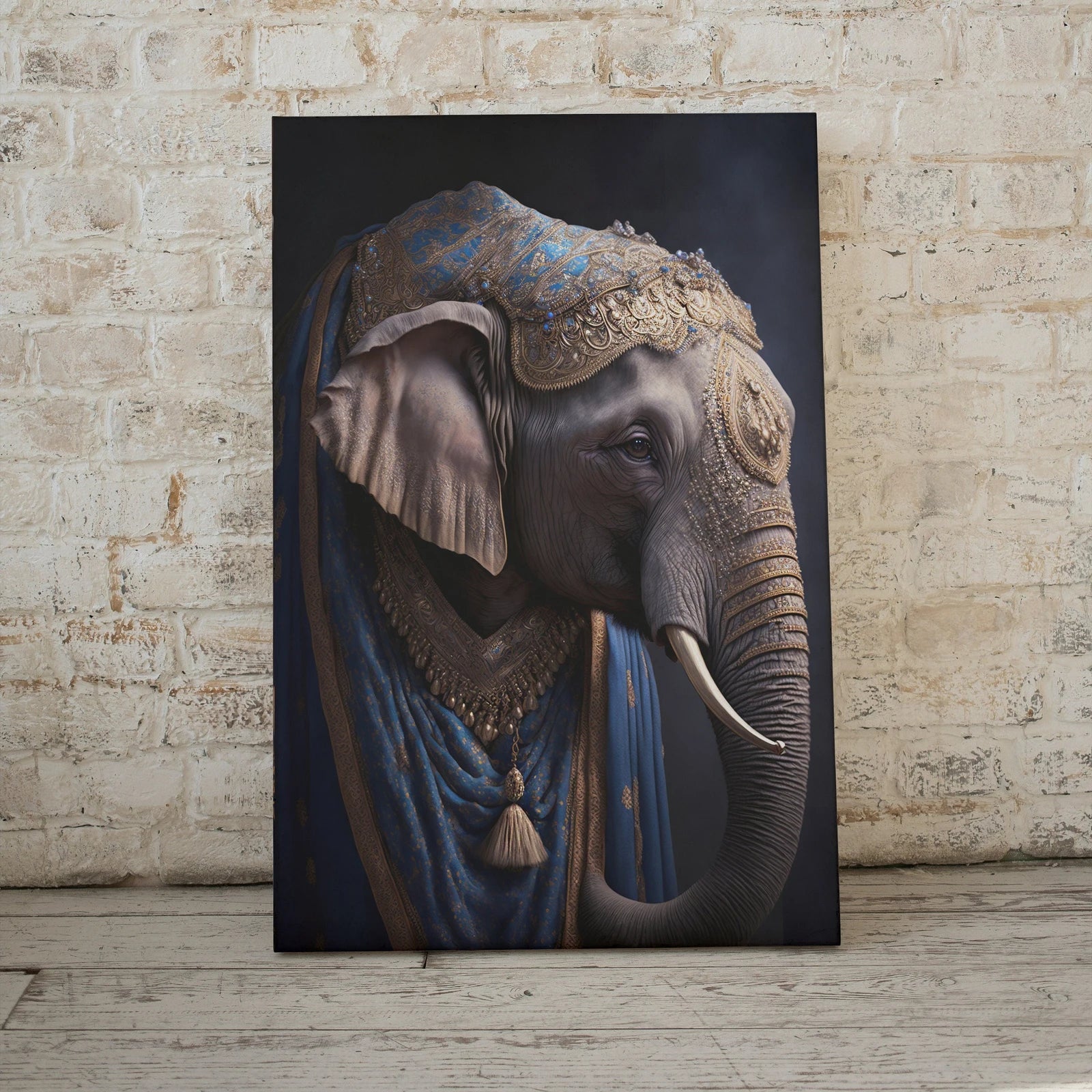 Ensemble de 2 impressions ‘Roi & Reine éléphants’ - Peinture numérique, art mural imprimable, affiche de couple d’éléphants, ensemble de 2 pièces d’art mural animalier contemporain.