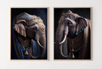 Ensemble de 2 impressions ‘Roi & Reine éléphants’ - Peinture numérique, art mural imprimable, affiche de couple d’éléphants, ensemble de 2 pièces d’art mural animalier contemporain.