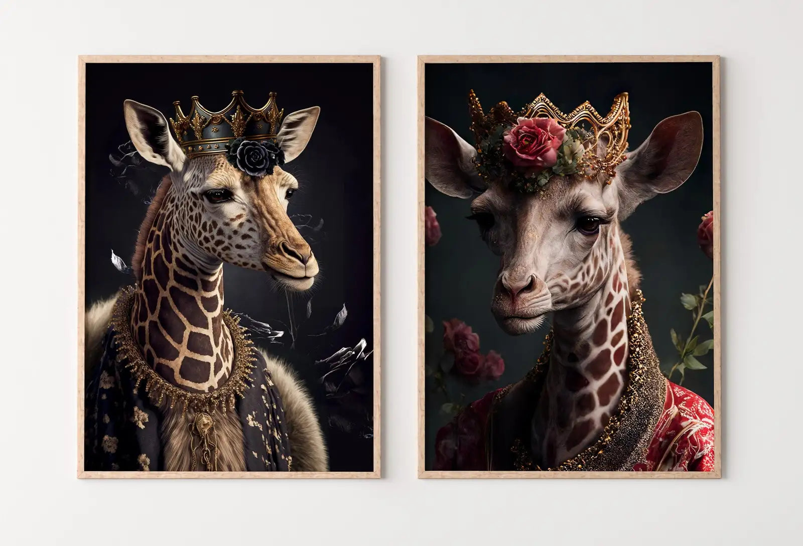Ensemble de 2 impressions : Girafes Roi et Reine : Transformez votre mur avec ces impressions numériques de girafes. Le couple de girafes apportera une touche contemporaine et artistique à votre espace.