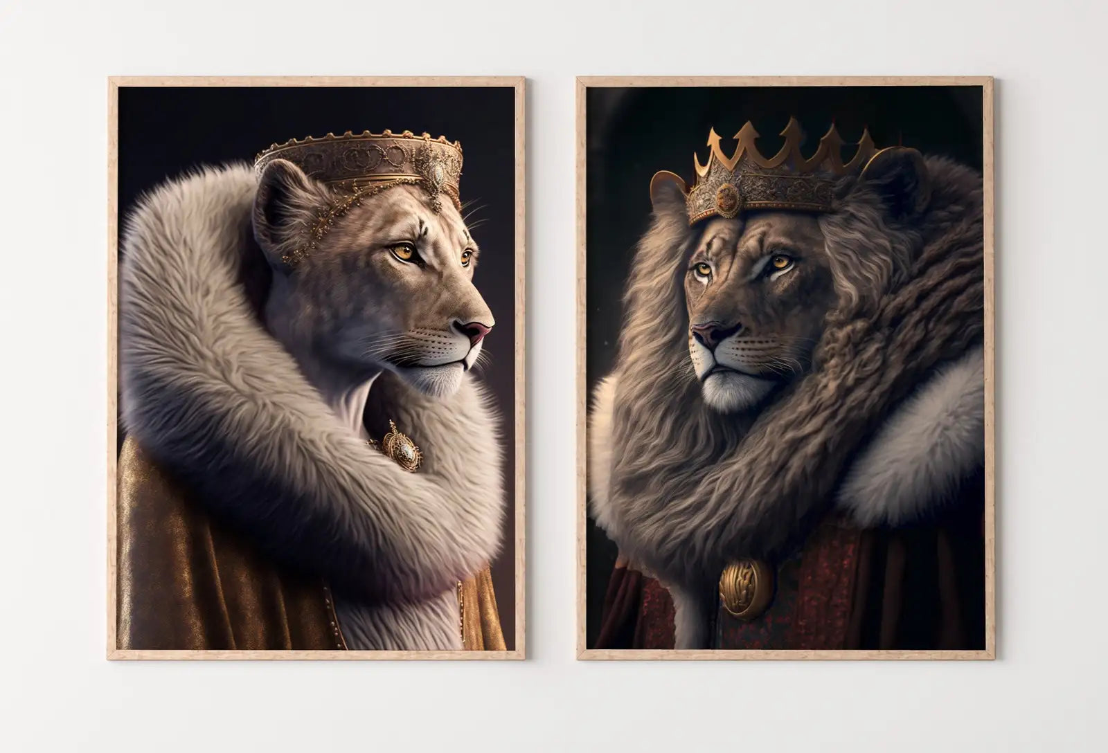King & Queen Lions Set of 2 Prints. Digital Paintings Printable Wall Art. Couple Lion Poster. 2 Piece Wall Art. Contemporary Lions Portraits – Printable Wall Art Set (Digital Download) – Digital Download