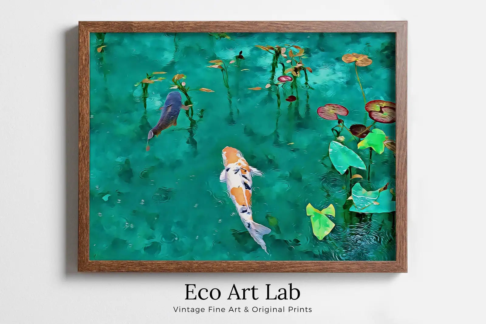 Framed view of Koi Fish Print. Instant Download Digital Koi Fish Painting. Koi Fish Wall Art. Colorful Wall Art Poster Print Japanese Koi Zen Art – printable wall art digital download.