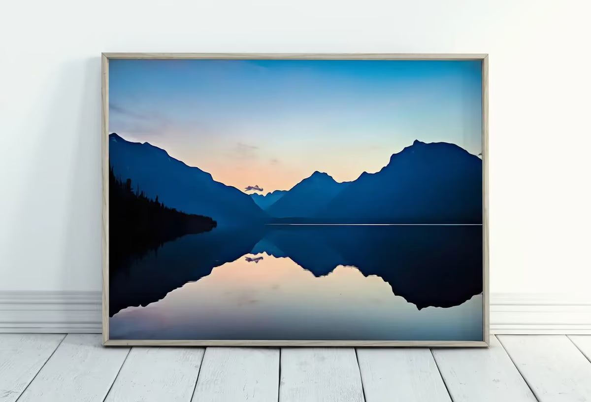 Lake Sunrise with Mountain Landscape Abstract Wall Art Digital Print. Abstract Printable Wall Art Instant Download Colorful Minimalist Decor – Printable Wall Art