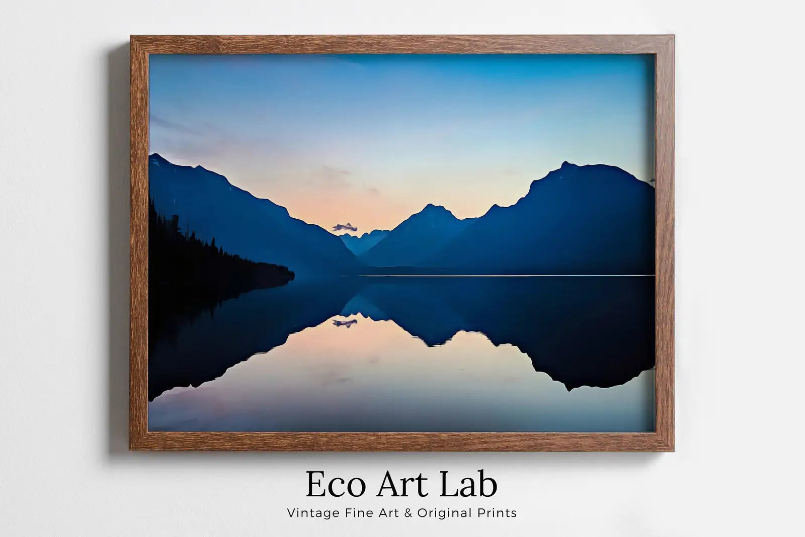 Framed view of Lake Sunrise with Mountain Landscape Abstract Wall Art Digital Print. Abstract Printable Wall Art Instant Download Colorful Minimalist Decor – printable wall art digital download.