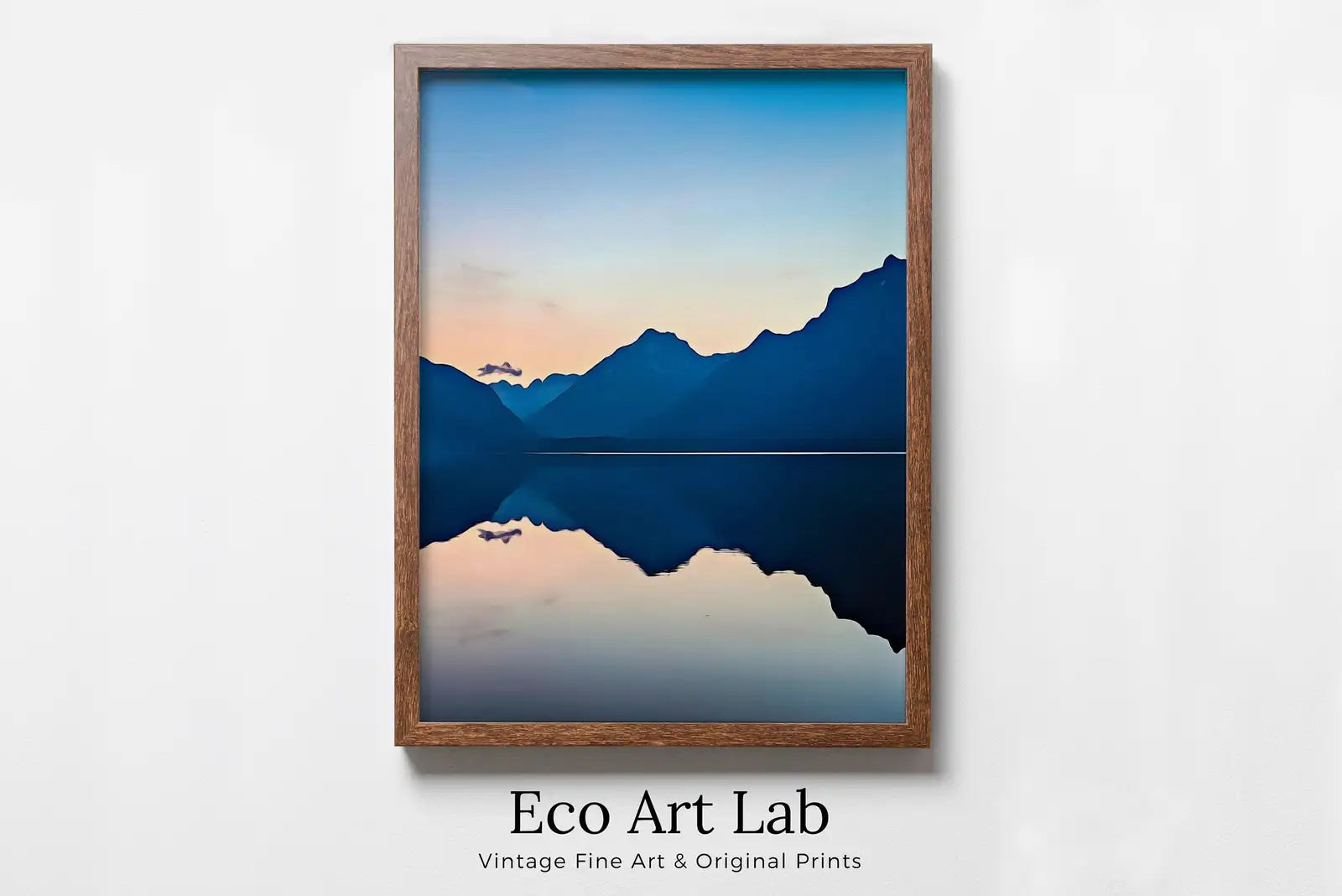 Framed view of Lake Sunrise with Mountain Vertical Abstract Wall Art Digital Print. Abstract Printable Wall Art Instant Download. Colorful Minimalist Decor – printable wall art digital download.