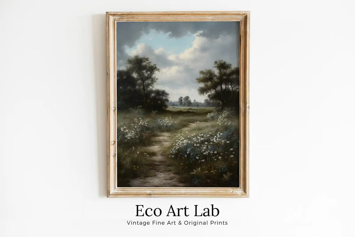 Landscape Art Print | Floral Country Field Wall Art | Landscape Oil Painting | Wildflower Field Printable Art |  – Printable Wall Art