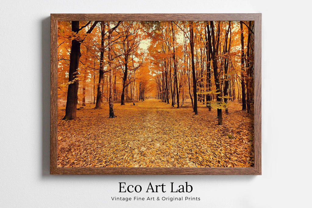 Framed view of Landscape Forest Trail Autumn Digital Painting. Printable Fall Wall Art, for Home or Office Decor, Nature Print Digital Art Instant Download – printable wall art digital download.