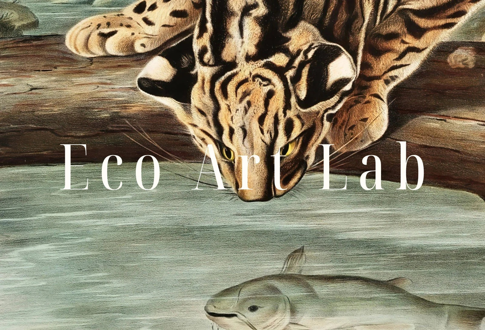 Detail view of artwork from Leopard-Cat Wall Art Vintage Painting. Vintage Animal Print. Ocelot Printable Wall Art, Digital Download. Digital Painting. Nature Art Print. (variation 1)