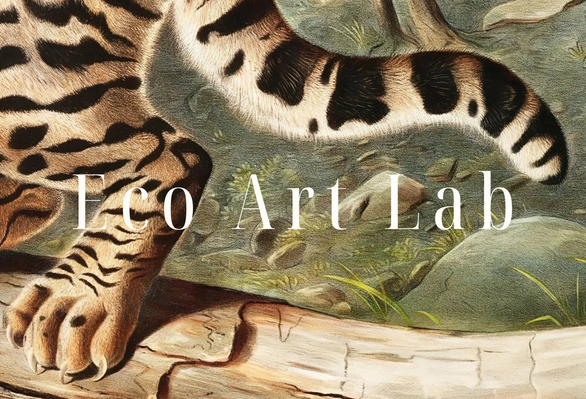 Detail view of artwork from Leopard-Cat Wall Art Vintage Painting. Vintage Animal Print. Ocelot Printable Wall Art, Digital Download. Digital Painting. Nature Art Print. (variation 2)