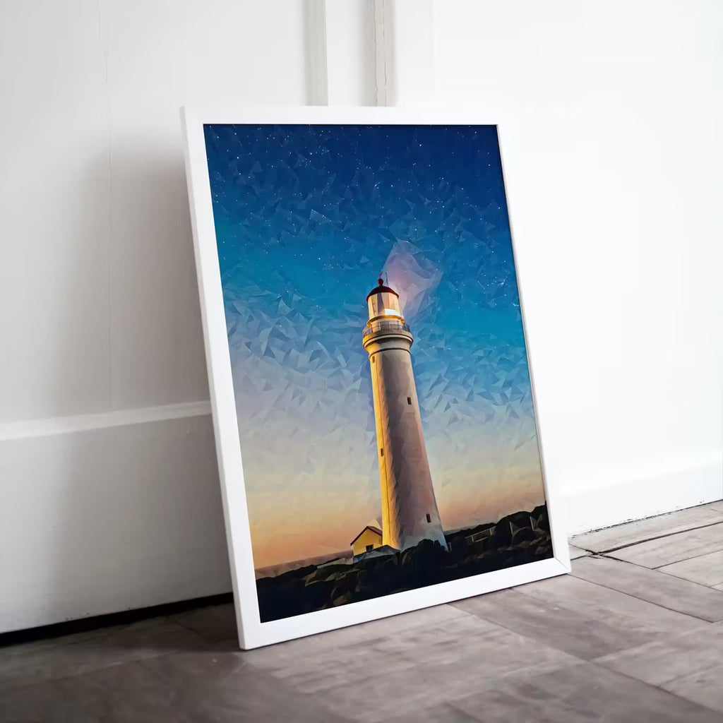 Lighthouse at Dusk with Night Sky, Printable Wall Art Lighthouse Painting, Nautical Wall Art, Lighthouse Poster Print, Nautical Wall Decor – Printable Wall Art