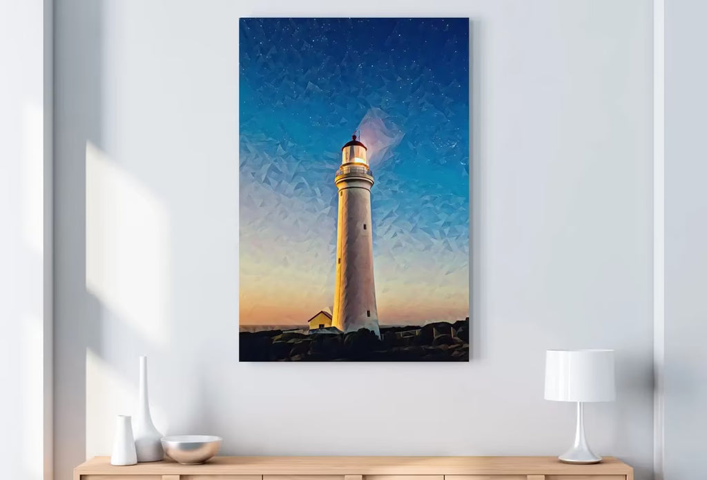 Lighthouse at Dusk with Night Sky, Printable Wall Art Lighthouse Painting, Nautical Wall Art, Lighthouse Poster Print, Nautical Wall Decor – Printable Wall Art