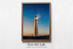 Framed view of Lighthouse at Dusk with Night Sky, Printable Wall Art Lighthouse Painting, Nautical Wall Art, Lighthouse Poster Print, Nautical Wall Decor – printable wall art digital download.