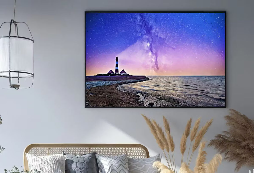 Lighthouse at Night with Starry Sky Landscape, Printable Wall Art Lighthouse Painting, Nautical Wall Art, Lighthouse Poster Nautical Decor – Printable Wall Art