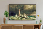 Phare dans la tempête en mer : Art pour Samsung Frame TV - Téléchargement numérique pour l’art mural côtier et océanique du Samsung Frame TV.