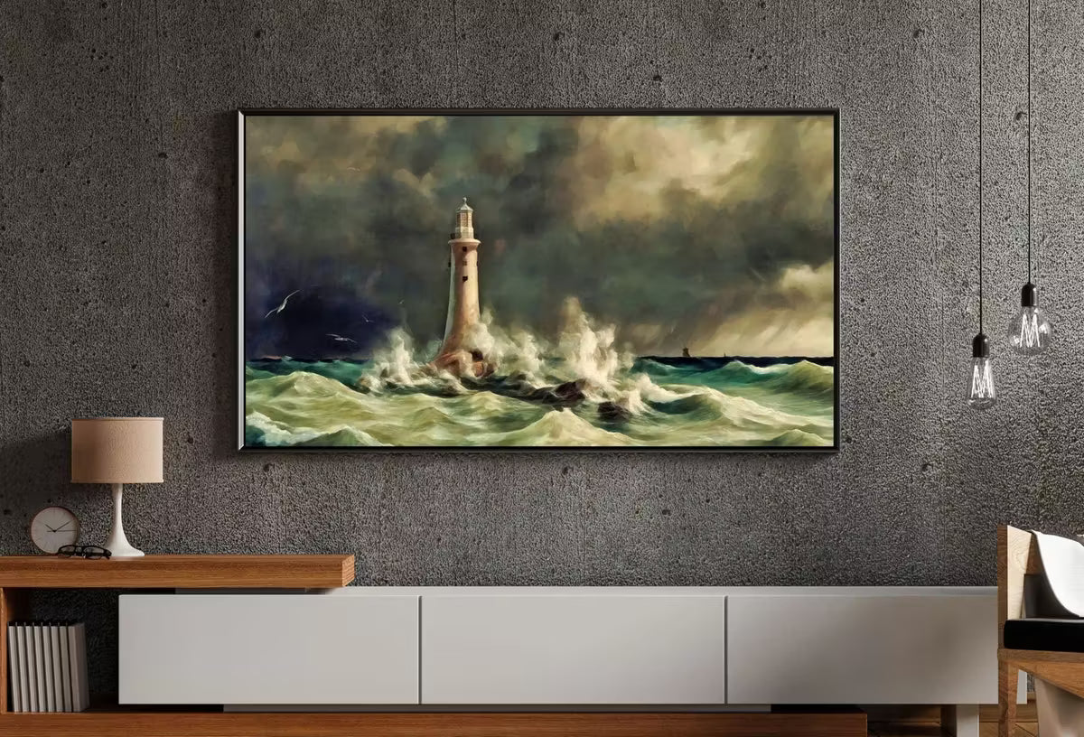 Lighthouse in a Storm at Sea, Frame TV Art, , Digital Art for TV, Coastal Wall Art, Ocean Artwork for The Frame TV – Frame TV  Art