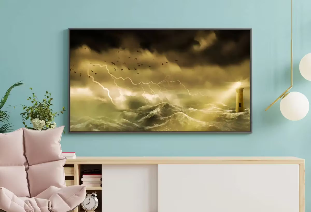 Lighthouse in a Stormy Sea Frame TV Art, . Digital Art for TV: Coastal Wall Art, Ocean Artwork for The Frame TV – Frame TV  Art