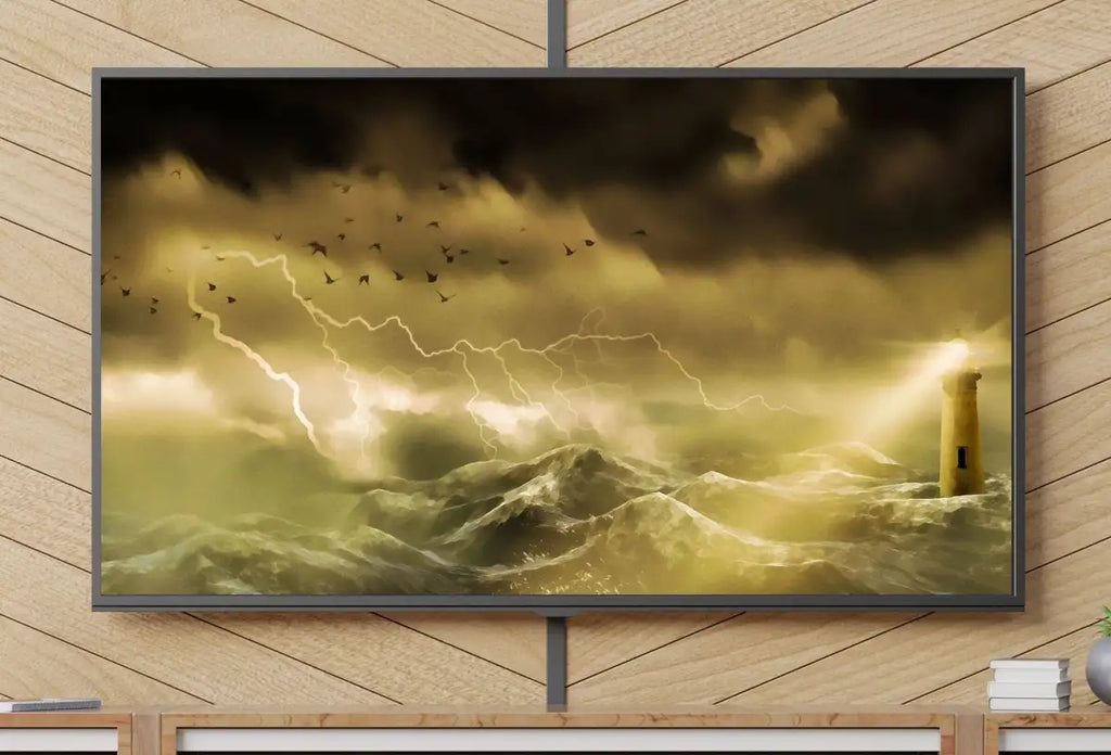 Lighthouse in a Stormy Sea Frame TV Art, Digital Download. Digital Art for TV: Coastal Wall Art, Ocean Artwork for The Frame TV – Frame TV Digital Download Art – Digital Download