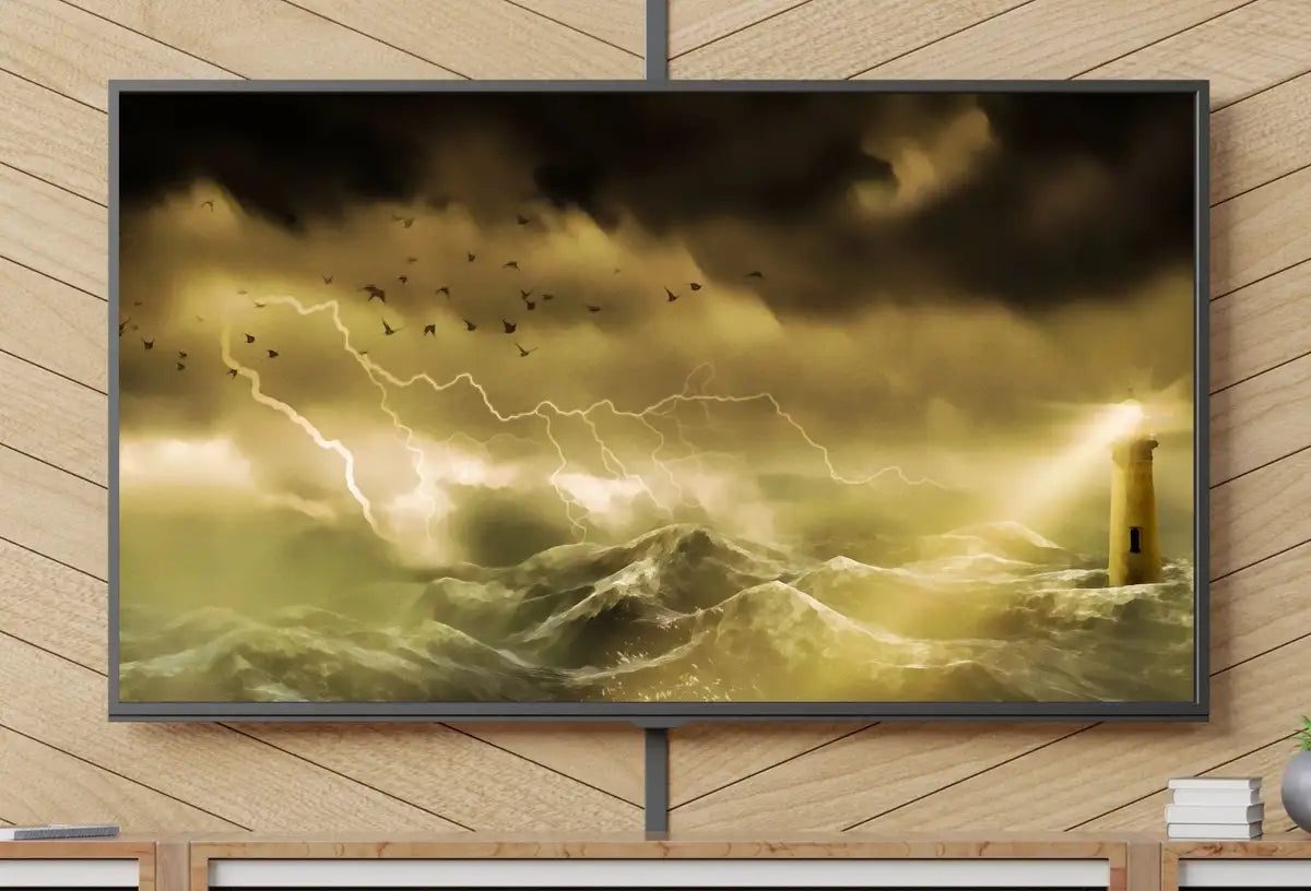 Lighthouse in a Stormy Sea Frame TV Art, Digital Download. Digital Art for TV: Coastal Wall Art, Ocean Artwork for The Frame TV – Frame TV Digital Download Art – Digital Download