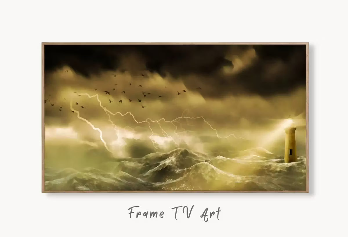 Lighthouse in a Stormy Sea Frame TV Art, . Digital Art for TV: Coastal Wall Art, Ocean Artwork for The Frame TV – Frame TV  Art