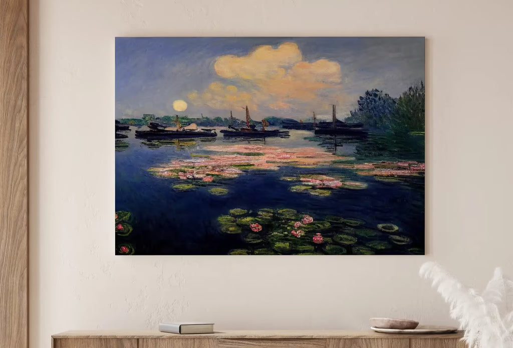 Lilies on Lake View Monet Inspired Digital Painting. Instant Download Floral Decor. Monet Botanical Print Printable Wall Art. Abstract Decor – Printable Wall Art