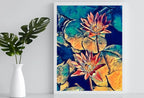 Detail view of artwork from Lotus Flower Art, Botanical Flower Wall Decor. Two Lotus Flowers on Water Digital Painting. Floral Art Printable. (variation 2)