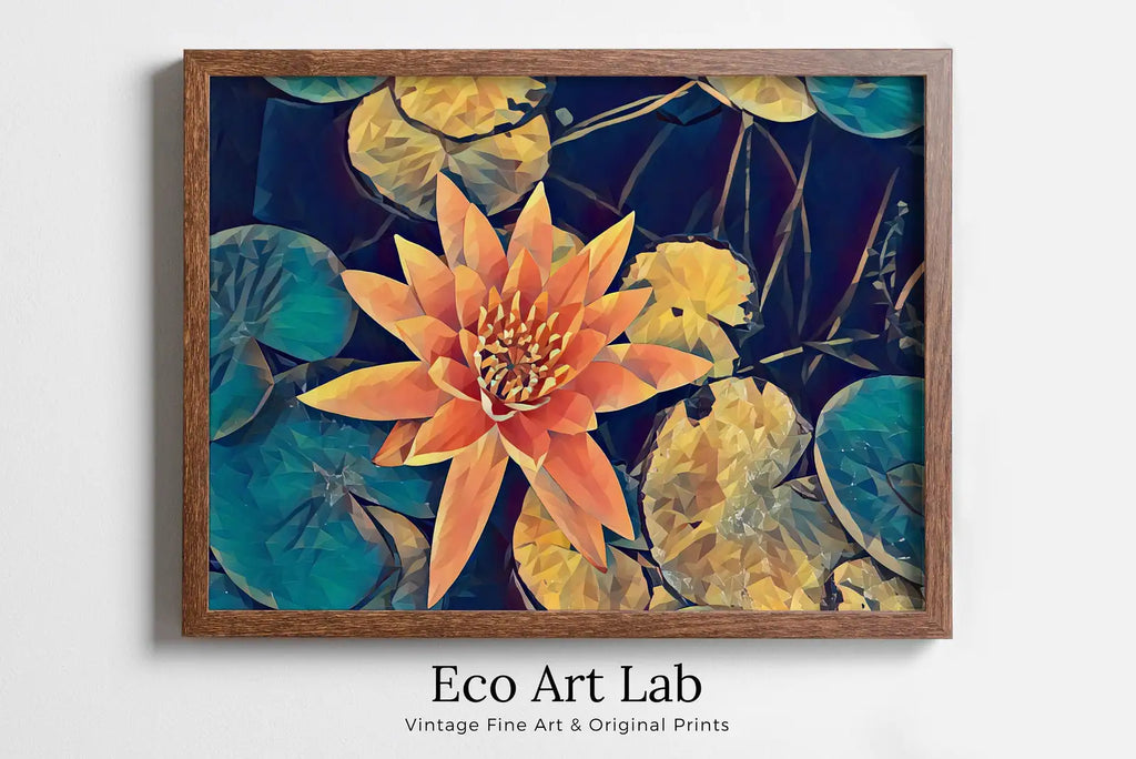 Framed view of Lotus Flower Art – printable wall art digital download. (variation 1)