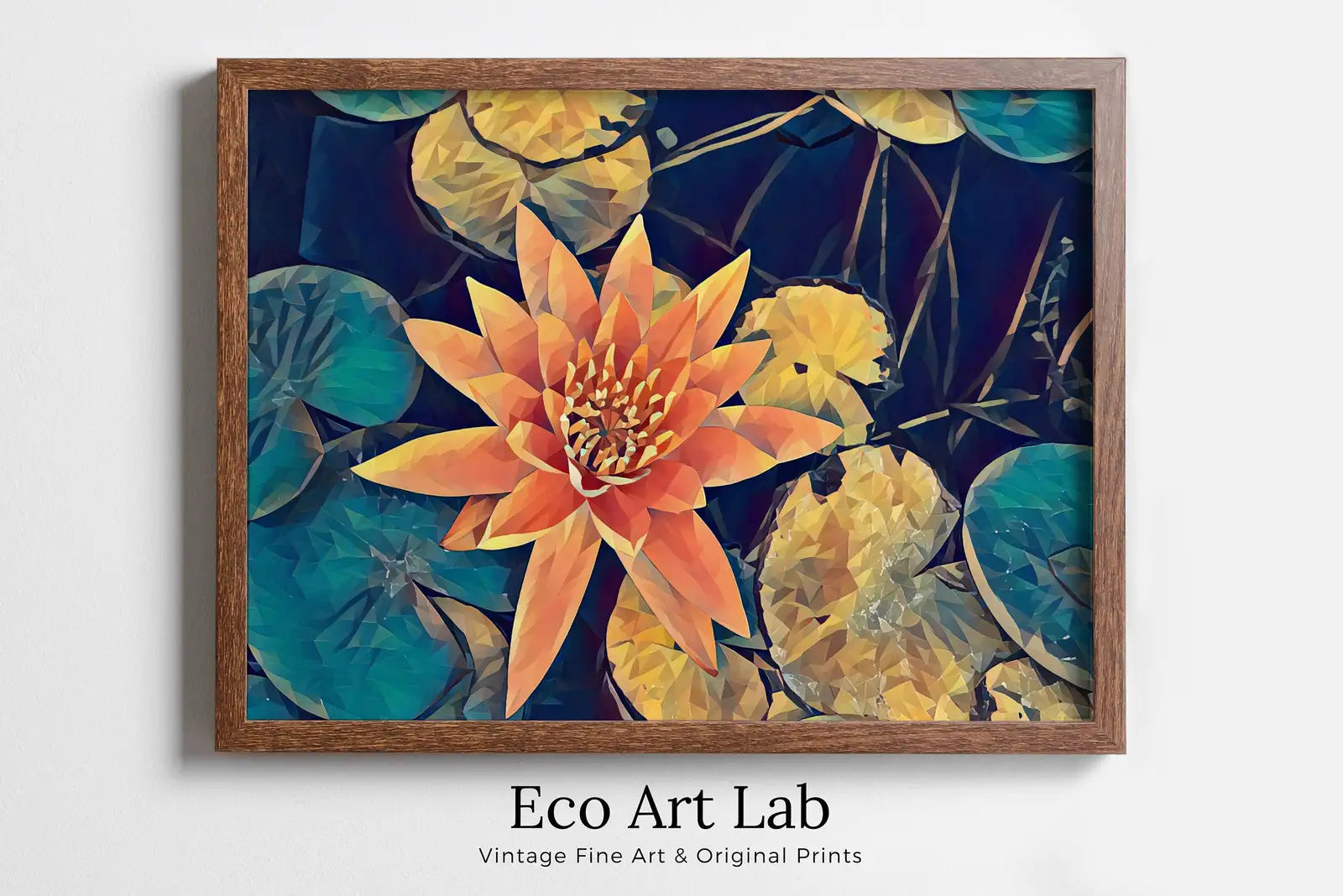 Framed view of Lotus Flower Art – printable wall art digital download. (variation 1)
