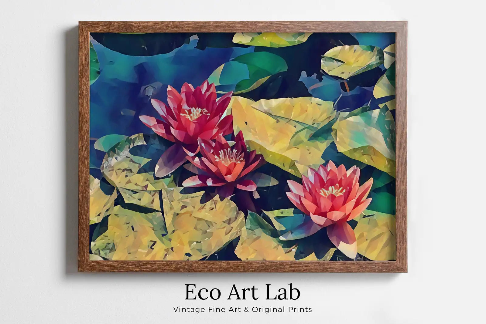 Framed view of Lotus Flower Art – printable wall art digital download. (variation 2)
