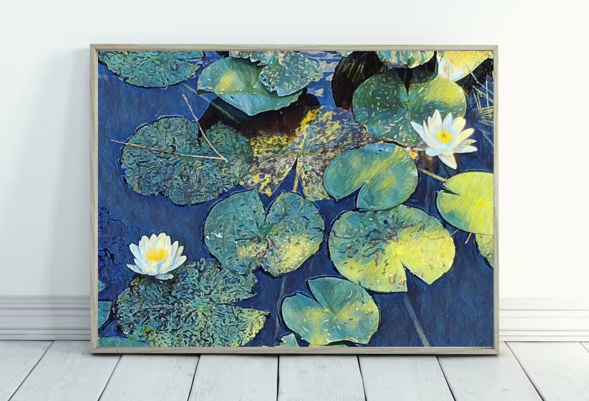 Lotus Flower Art | Botanical Wall Art | Flower Wall Decor | Blooming Lotus Flowers in Blue Digital Painting | Floral Art | Printable Art – Printable Wall Art