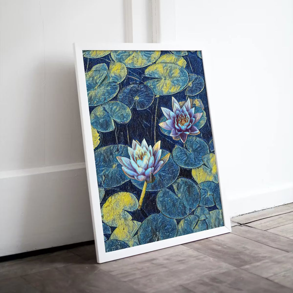 Lotus Flower Art | Botanical Wall Art | Flower Wall Decor | Blooming Lotus in Blue Digital Painting | Floral Art | Printable Download – Printable Wall Art