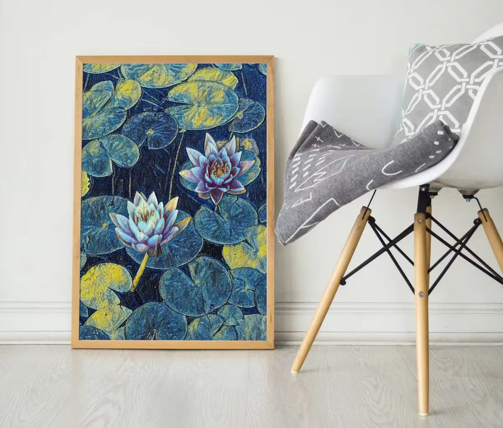 Lotus Flower Art | Botanical Wall Art | Flower Wall Decor | Blooming Lotus in Blue Digital Painting | Floral Art | Printable Download – Printable Wall Art