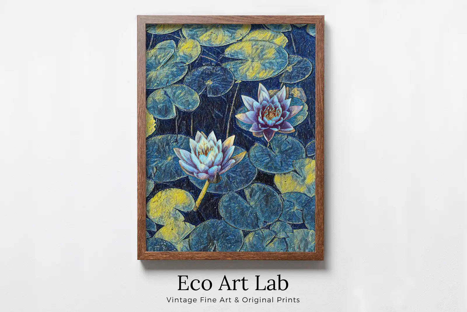 Framed view of Lotus Flower Art – printable wall art digital download. (variation 4)