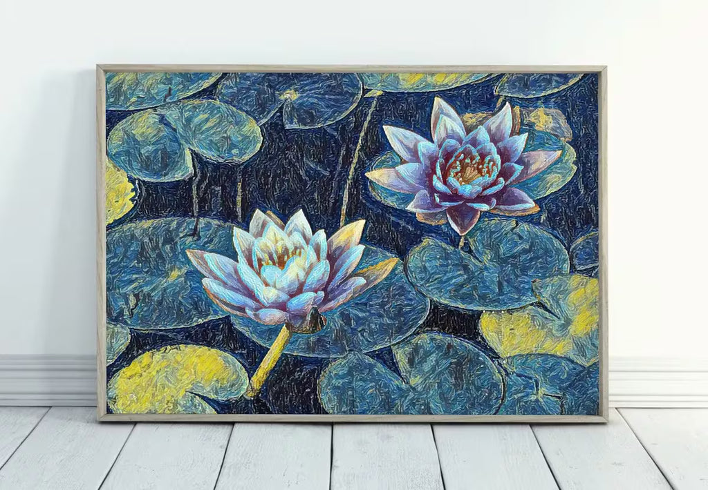 Lotus Flower Art | Botanical Wall Art | Flower Wall Decor | Blooming Lotus in Blue Flower Digital Painting | Floral Art | Printable Download – Printable Wall Art