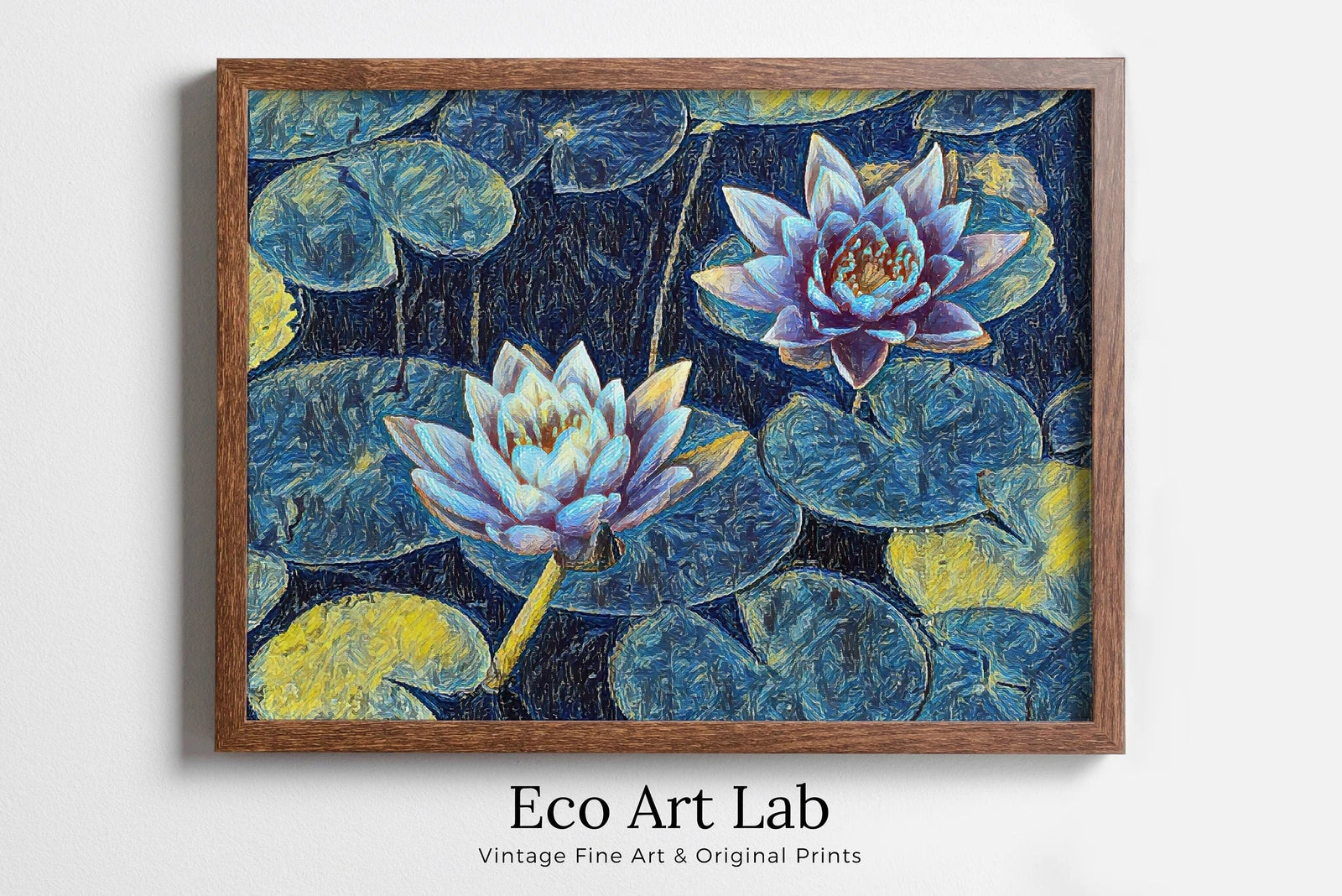 Framed view of Lotus Flower Art – printable wall art digital download. (variation 5)