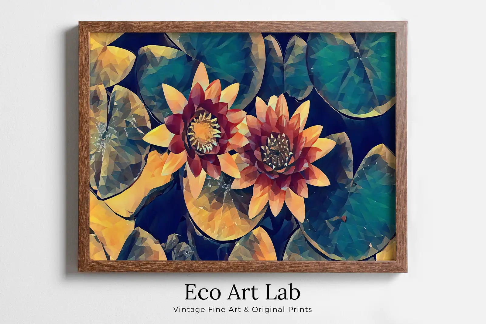 Framed view of Lotus Flower Art – printable wall art digital download. (variation 6)