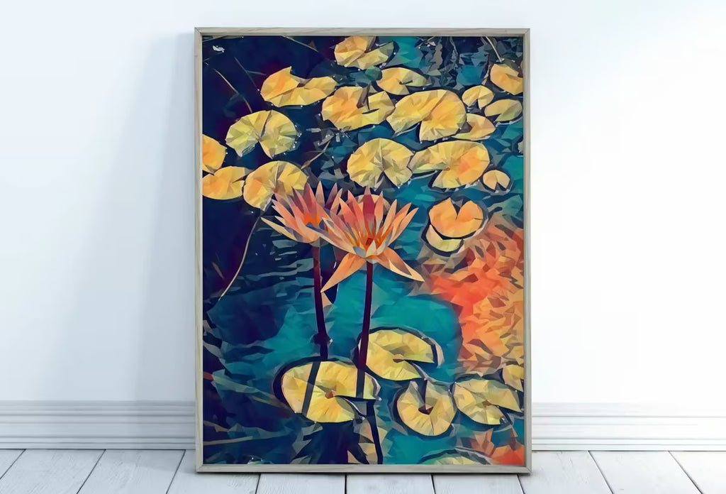 Lotus Flower Art | Botanical Wall Art | Flower Wall Decor | Lotus Flowers and Floating Leaves Digital Painting | Floral Art | Printable Art – Printable Wall Art