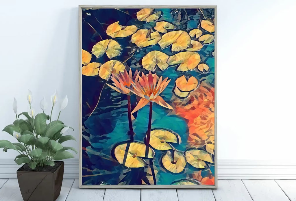 Lotus Flower Art | Botanical Wall Art | Flower Wall Decor | Lotus Flowers and Floating Leaves Digital Painting | Floral Art | Printable Art – Printable Wall Art