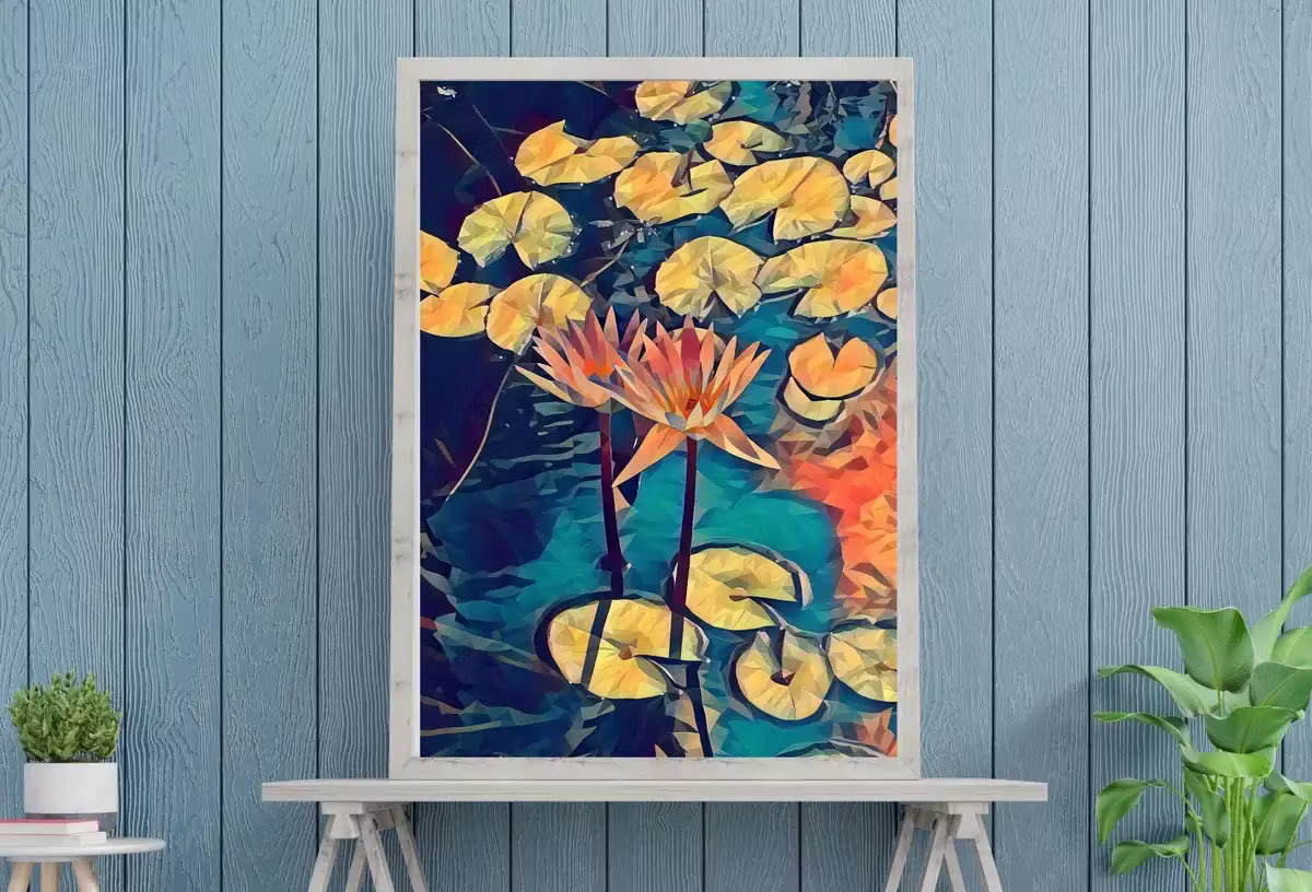 Lotus Flower Art | Botanical Wall Art | Flower Wall Decor | Lotus Flowers and Floating Leaves Digital Painting | Floral Art | Printable Art – Printable Wall Art