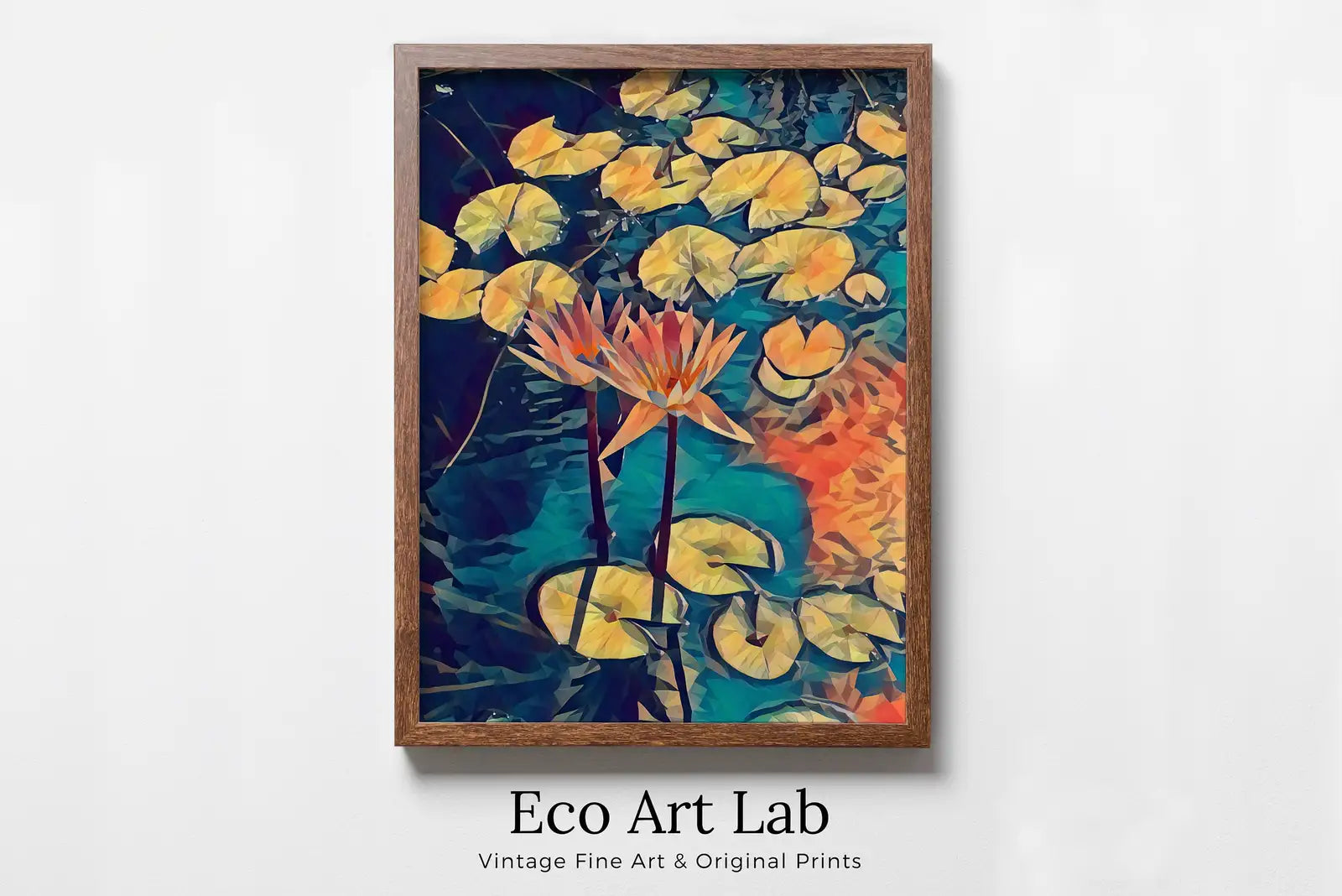 Framed view of Lotus Flower Art – printable wall art digital download. (variation 7)