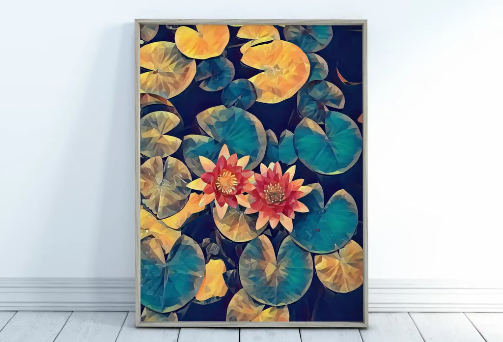 Lotus Flower Art | Botanical Wall Art | Flower Wall Decor | Lotus Flowers on Water Digital Painting | Floral Art | Printable Download – Printable Wall Art