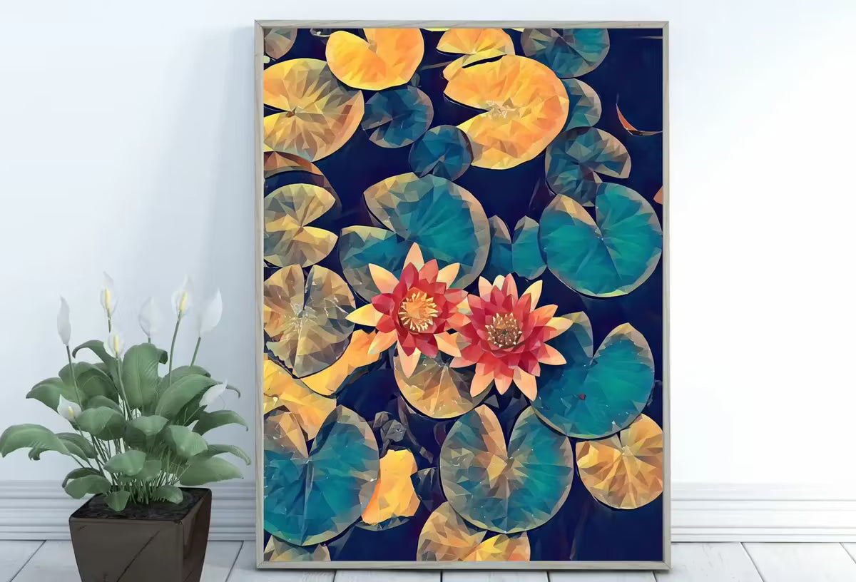 Lotus Flower Art | Botanical Wall Art | Flower Wall Decor | Lotus Flowers on Water Digital Painting | Floral Art | Printable Download – Printable Wall Art