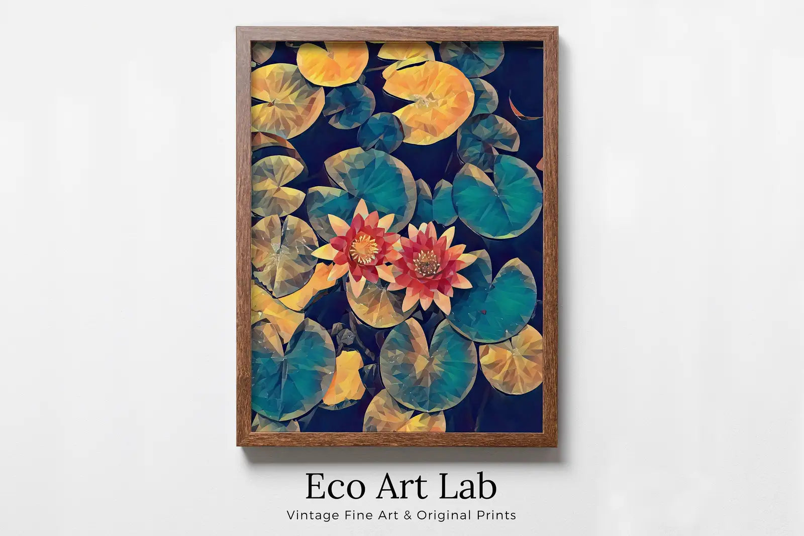 Framed view of Lotus Flower Art – printable wall art digital download. (variation 8)