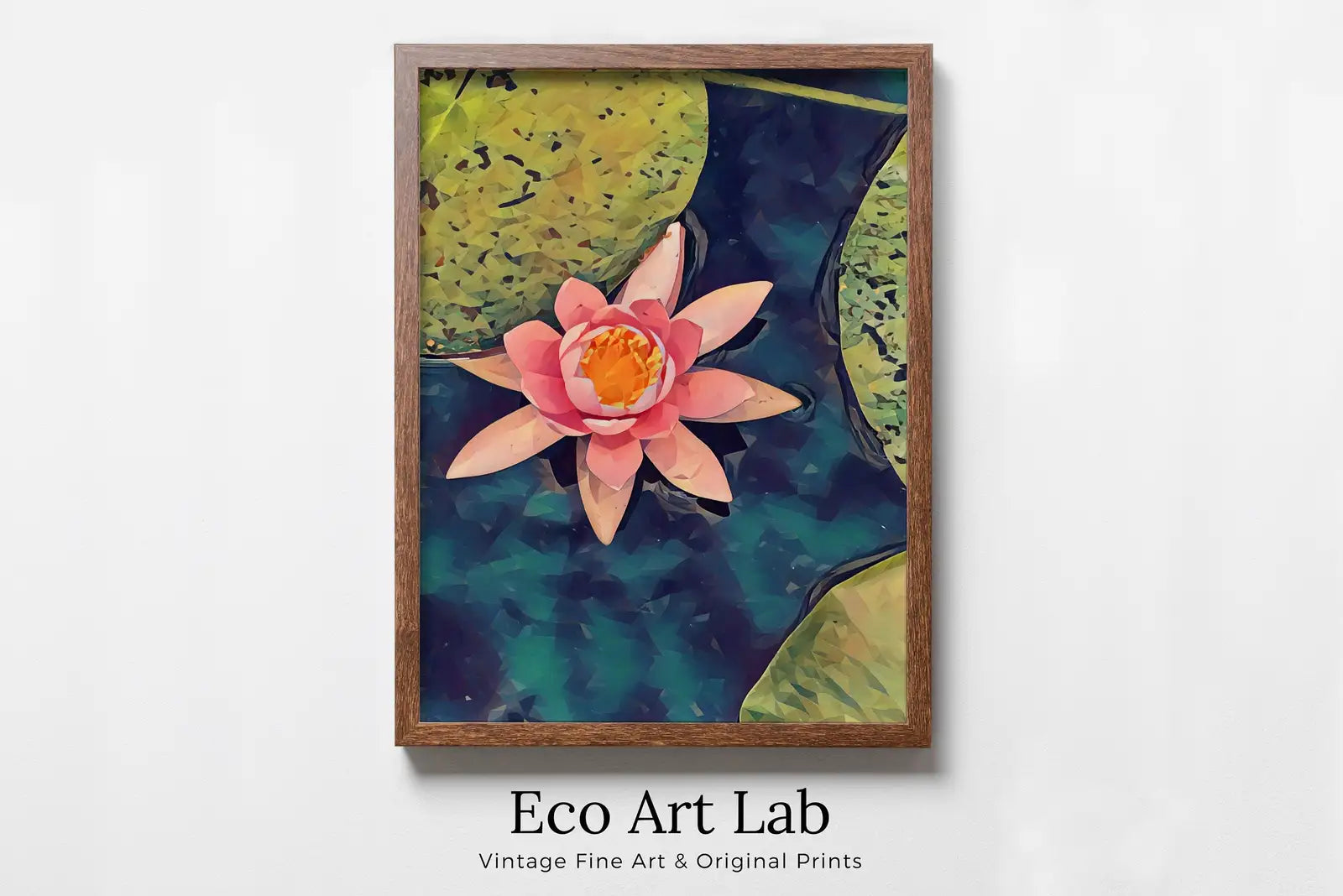 Framed view of Lotus Flower Art – printable wall art digital download. (variation 9)
