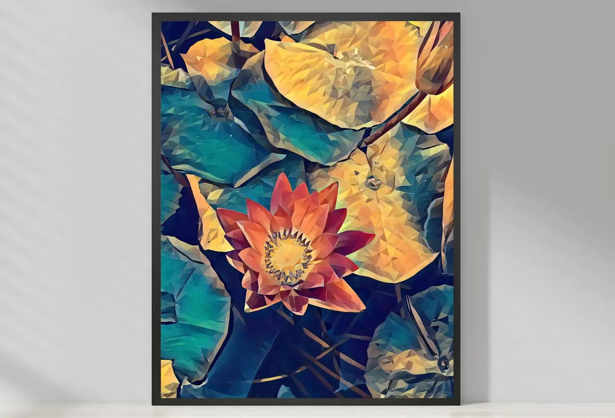 Lotus Flower Art | Botanical Wall Art | Flower Wall Decor | Single Lotus Flower and Leaves Digital Painting | Floral Art | Digital Printable – Printable Wall Art