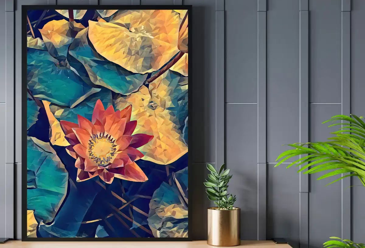 Lotus Flower Art | Botanical Wall Art | Flower Wall Decor | Single Lotus Flower and Leaves Digital Painting | Floral Art | Digital Printable – Printable Wall Art