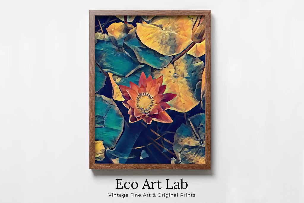 Framed view of Lotus Flower Art – printable wall art digital download. (variation 10)
